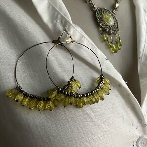 Czech Uranium Glass Dangle Beads Necklace and Earrings